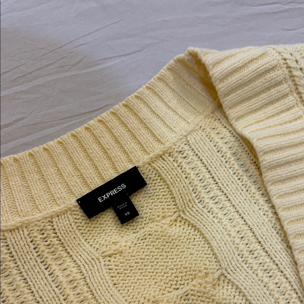Express Yellow Cable Knit Cardigan - Picture 3 of 5